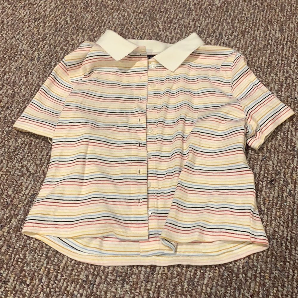 Rainbow Collared Button Up Crop Top
